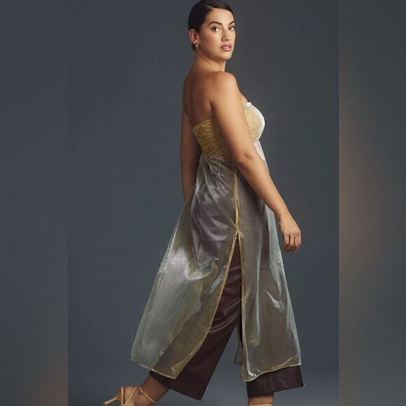 By Anthropologie Strapless Sheer Metallic Tunic Top NWT Size M - Picture 2 of 7